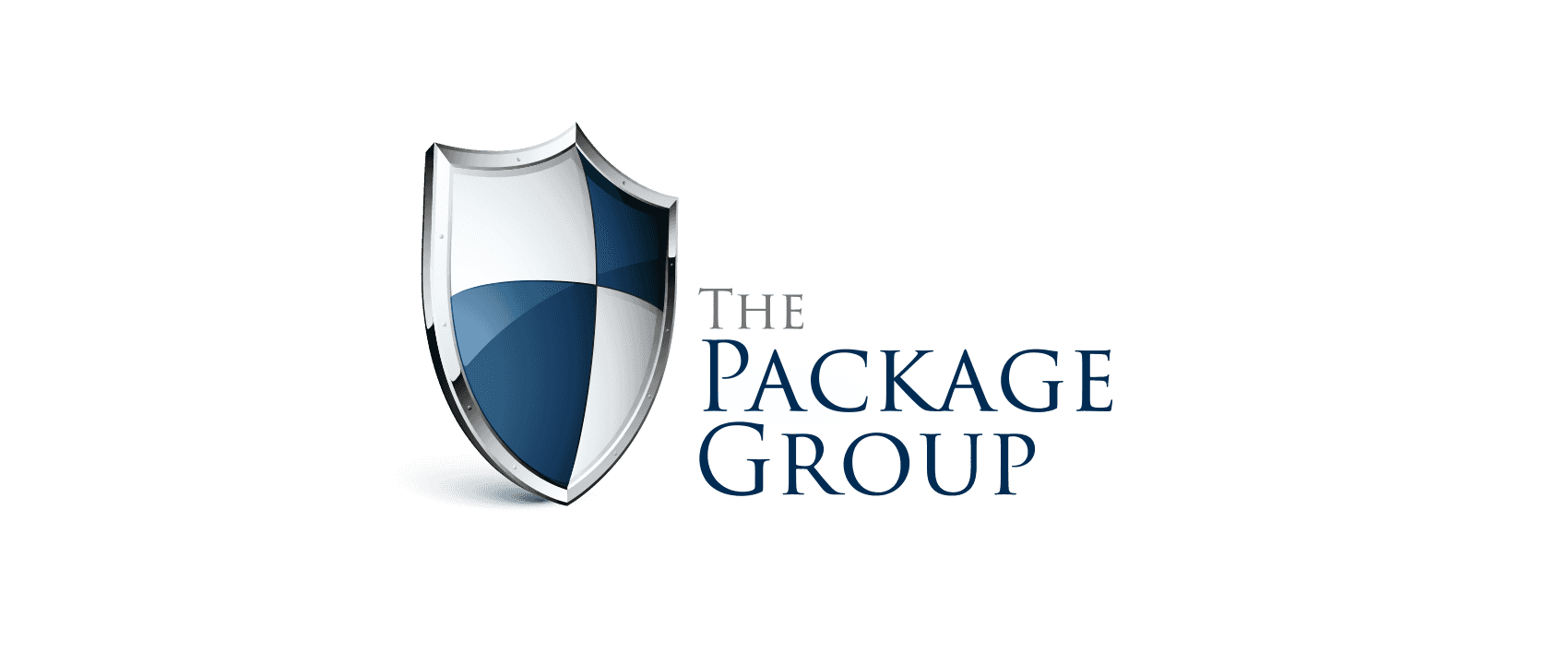 blue and white shield logo - The Package Group